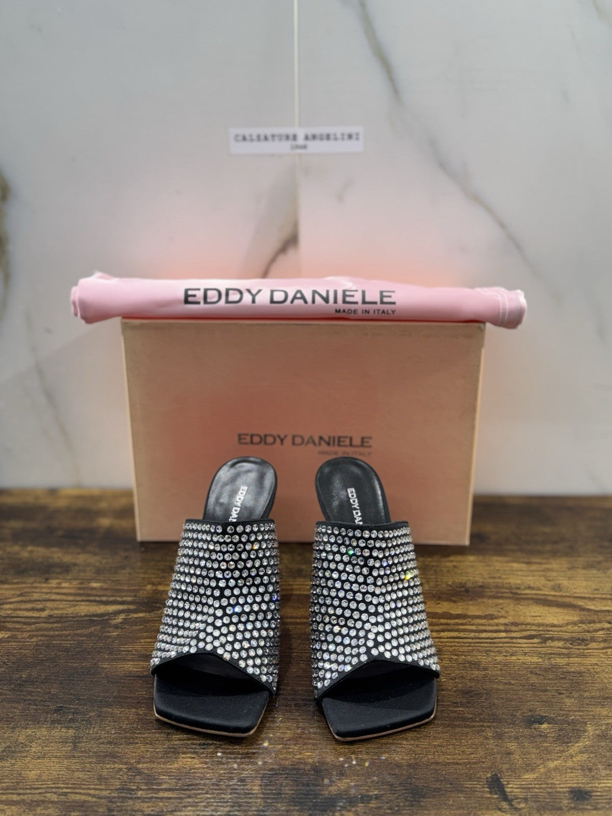 Eddy Daniele Sandalo Nero Real Swarovski Con Tacco Donna 36