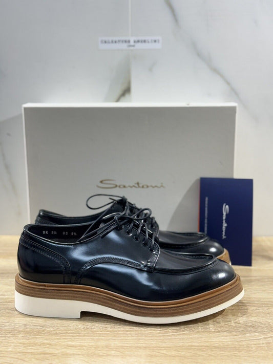 Santoni Stringata  Uomo  Pelle Nera  Luxury Men Shoes Santoni 39.5