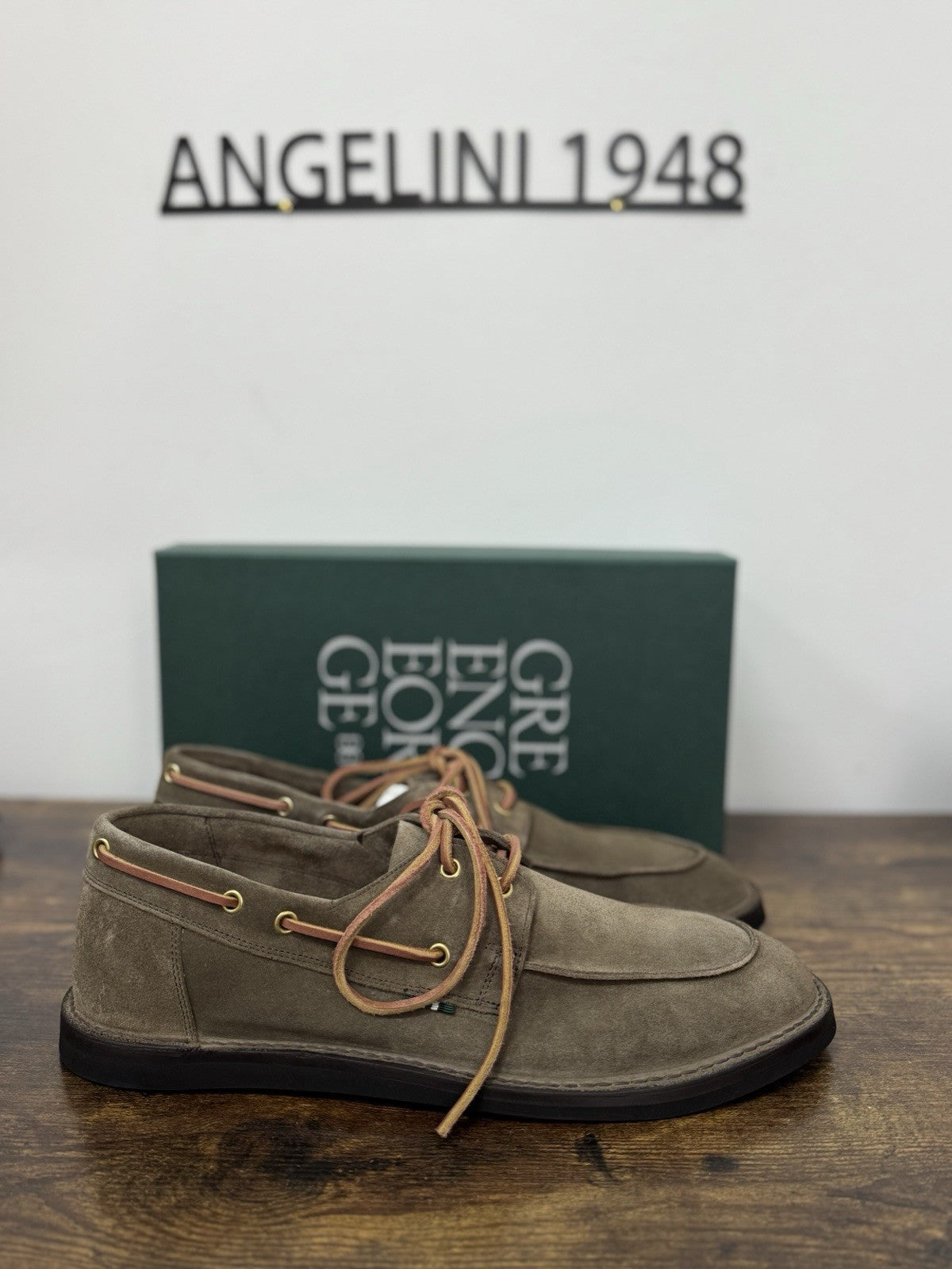 Green George Mocassino Barca Suede Tortora  Handmade In Italy Uomo 42