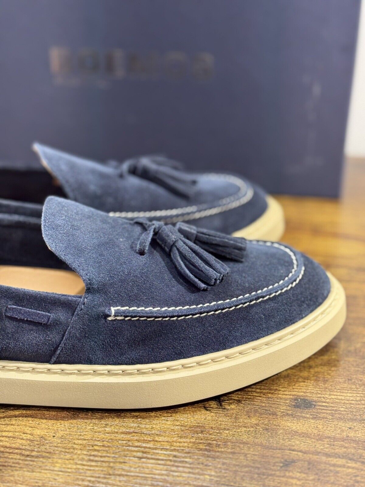 Boemos Mocassino Uomo Fondo Gomma Extra Light Suede Blu Made In Italy 41