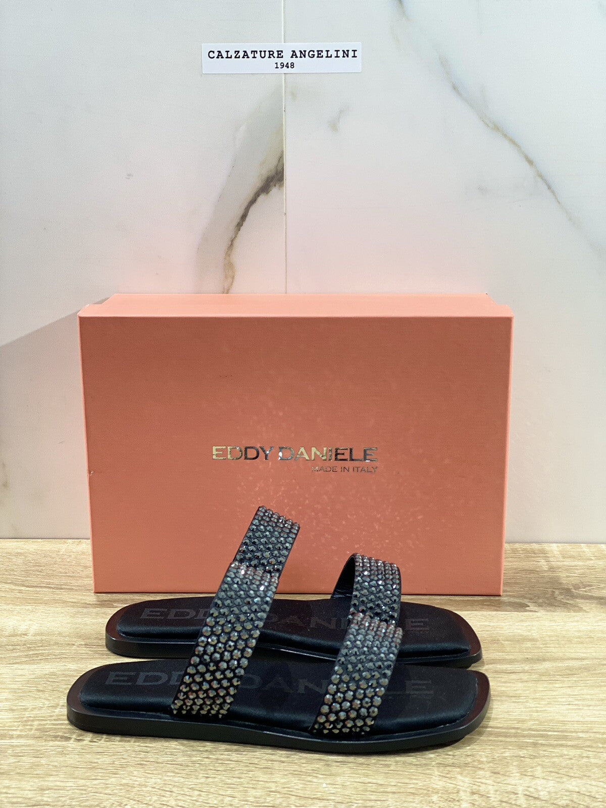 Eddy Daniele sandalo donna Sabrina  real swarovski Nero raso luxury 36