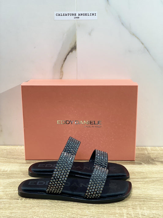 Eddy Daniele sandalo donna Sabrina  real swarovski Nero raso luxury 36