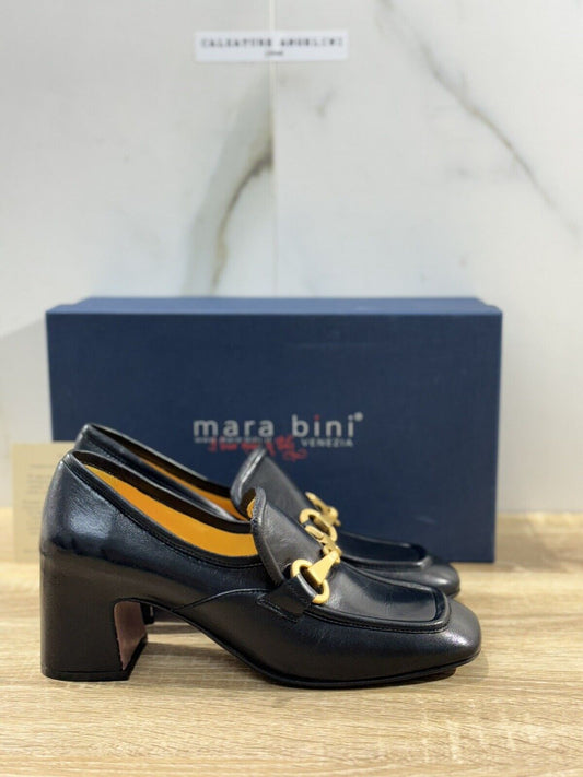 Mara Bini Mocassino  Donna Pelle Nero   Con Tacco   Handmade Sacchetto 40