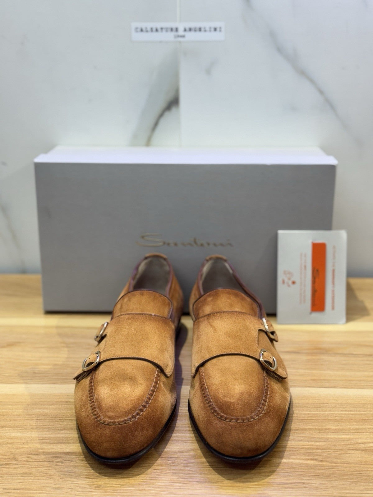 Santoni Mocassino Double Buckle  Goodyear Suede Cuoio  Luxury Santoni Uomo 43