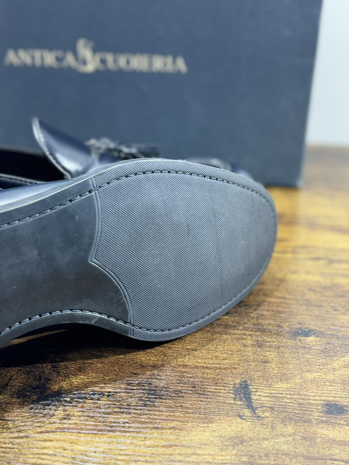 Antica Cuoieria Mocassino  Uomo Pelle Blu Fondo Gomma Causal Men Shoe 40