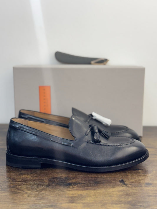 Henderson Baracco Mocassino Tassel Pelle Nero Luxury Handmade Uomo 42.5