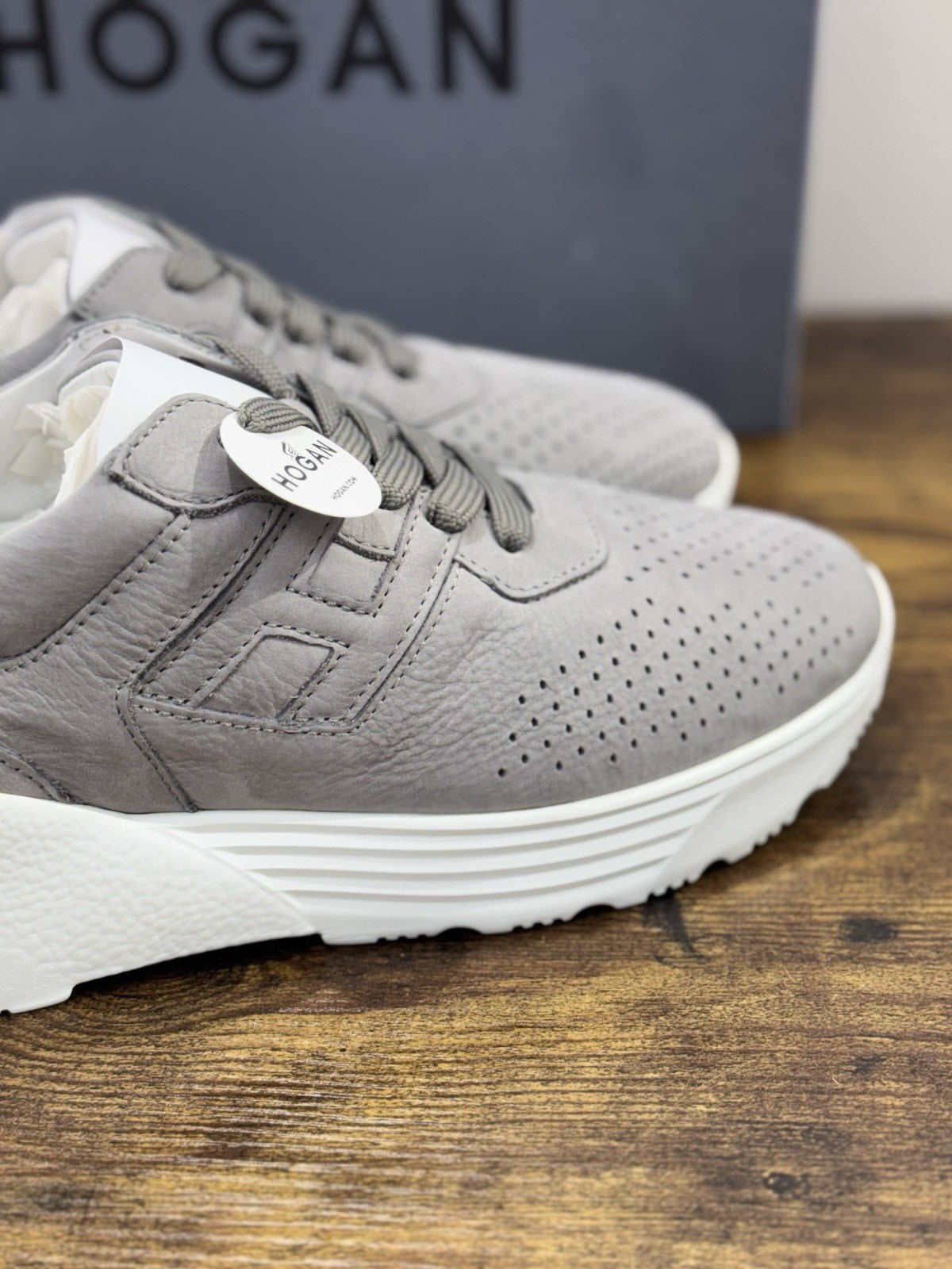 Hogan H443 Active One Memory Foam Pelle Nabuk Grey  Uomo 42.5