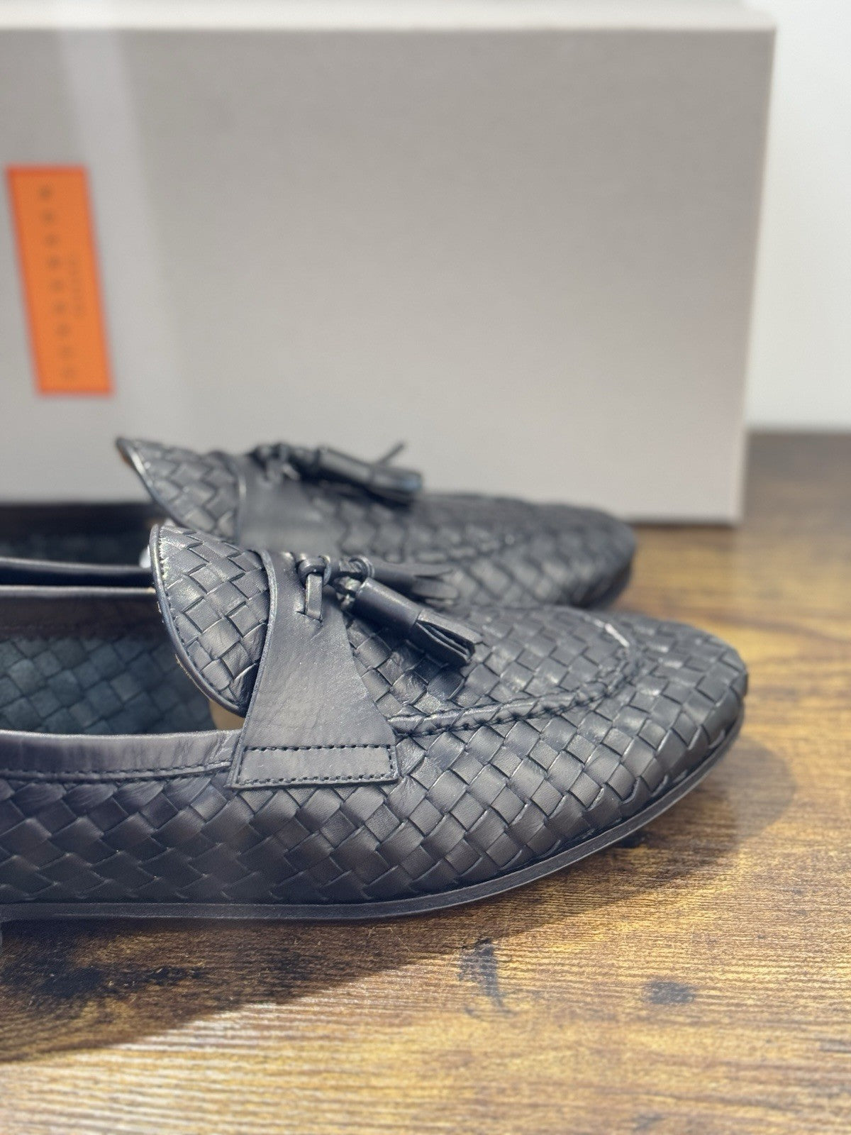 Henderson Baracco Mocassino Intrecciato Tassel Pelle Nero Casual Uomo 43.5