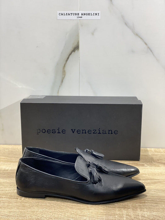 Poesie Veneziane mocassino donna in pelle nero vegetal casual loafer 40