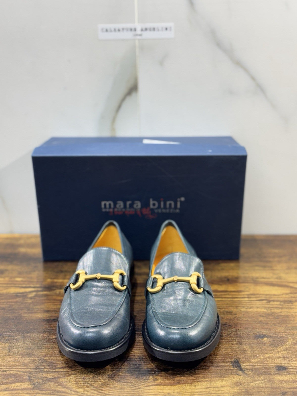 Mara Bini Mocassino  Donna Pelle Petrolio  Handmade Sacchetto Fondo Vibram 36