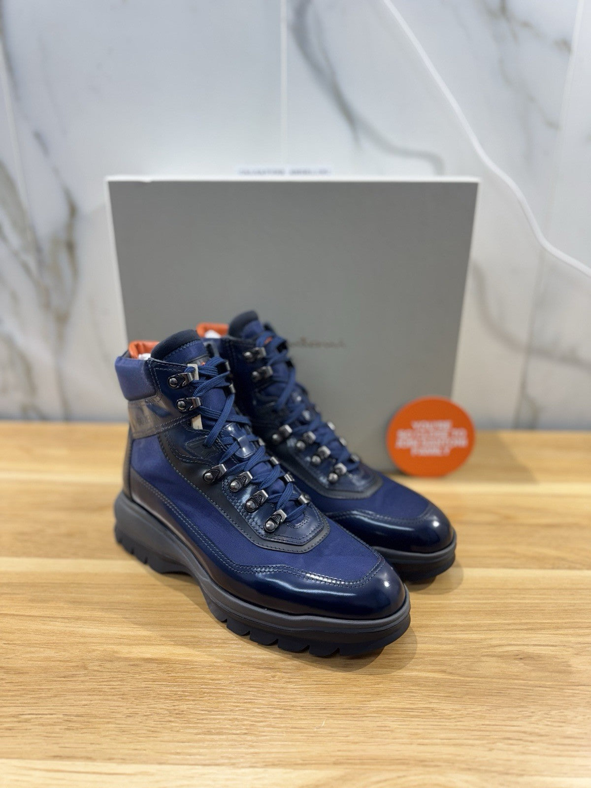 Santoni Mountain Boot Uomo Pelle Blu  Gore Tex System Luxury Men Boot 41
