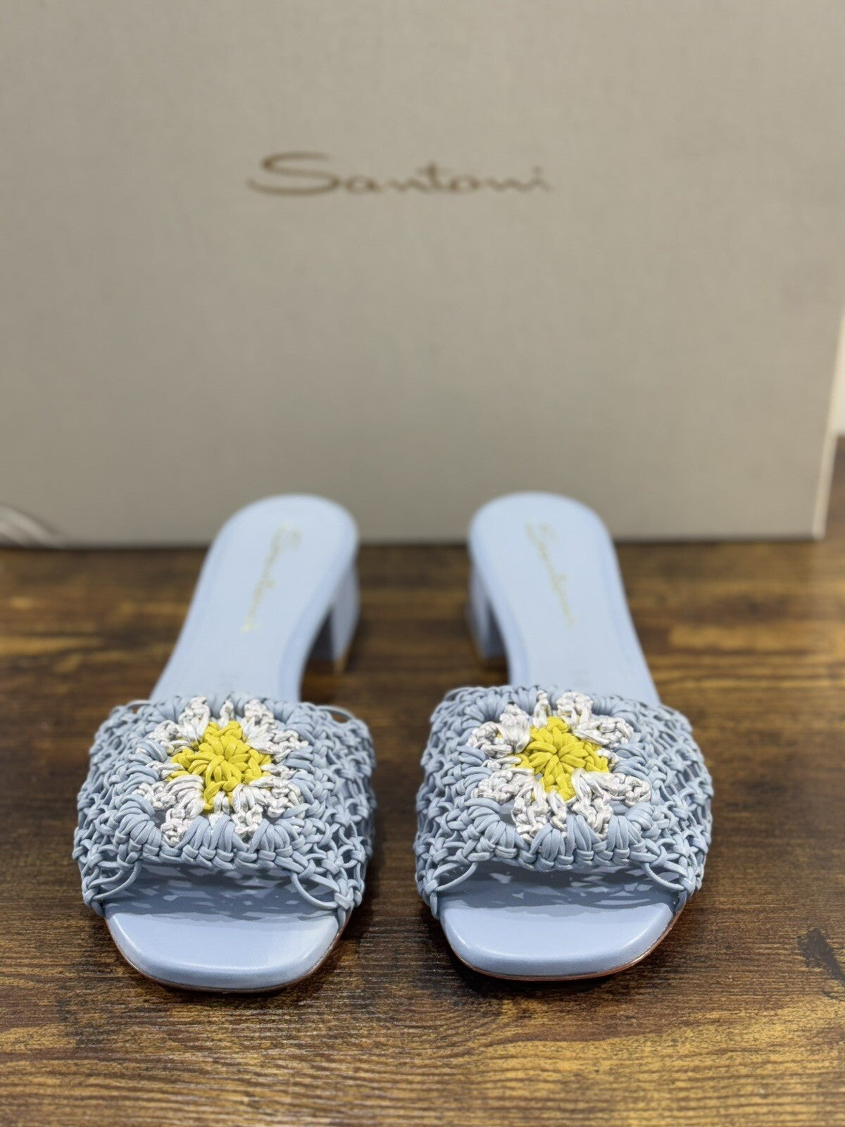 Santoni Sandalo Donna In Pelle Cielo    Super Soft Luxury Woman Shoe 39