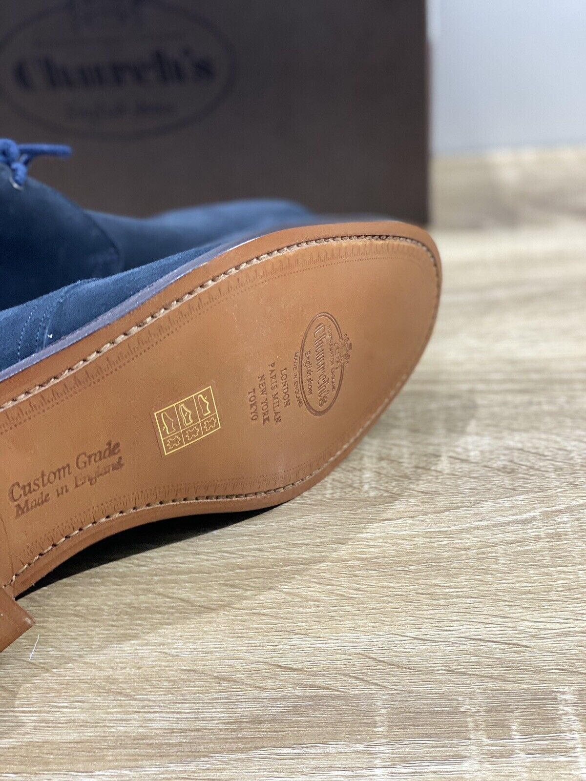 Church’s Sahara L polacchino uomo suede blu fondo cuoio luxury church’s men 40.5