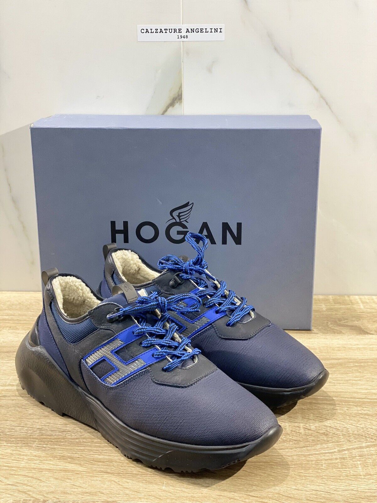 Hogan Active one uomo sneaker pelle Blu Fur luxury hogan men sneaker 43