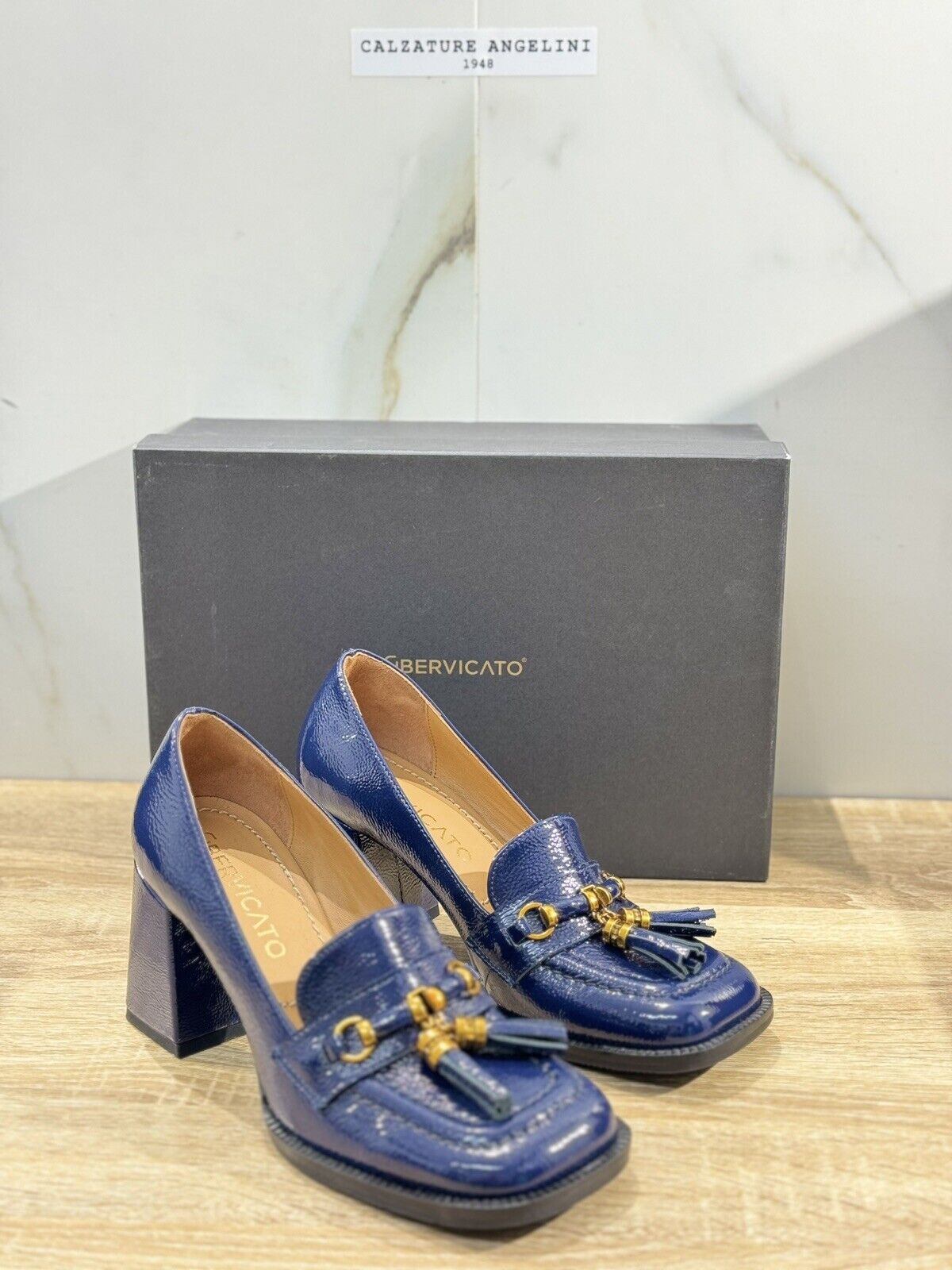 Angelo Bervicato Mocassino Donna Naplak Blu Con Tacco Made In Italy 36