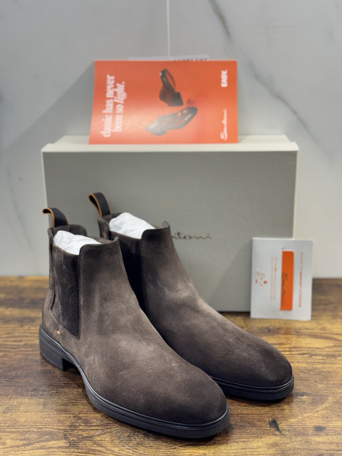 Santoni Chelsea Boot Extra Light  Suede Marrone  Luxury Santoni Uomo 42