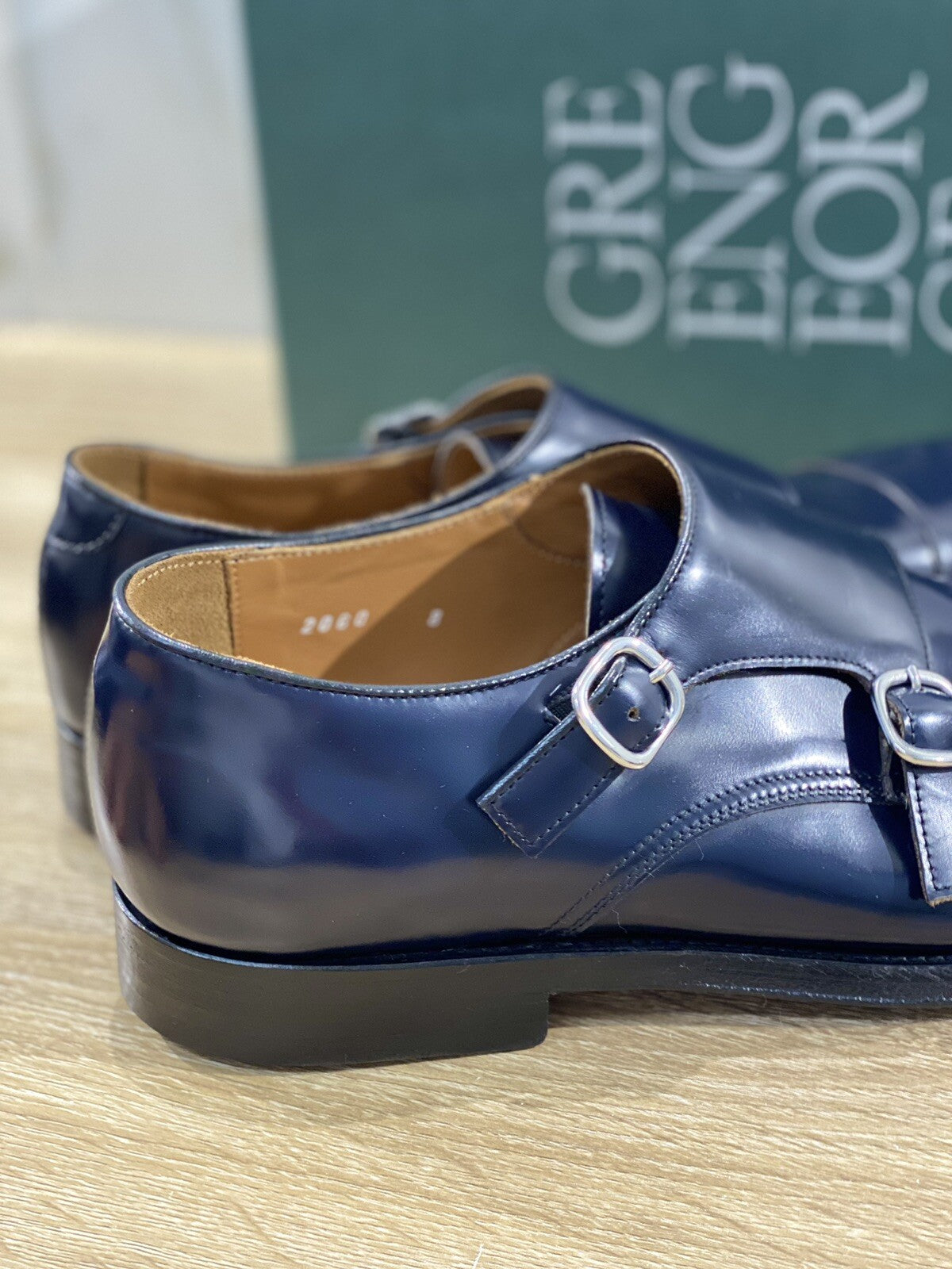 Green George double Buckle Blu in pelle Polished luxury men  Fondo Cuoio 42