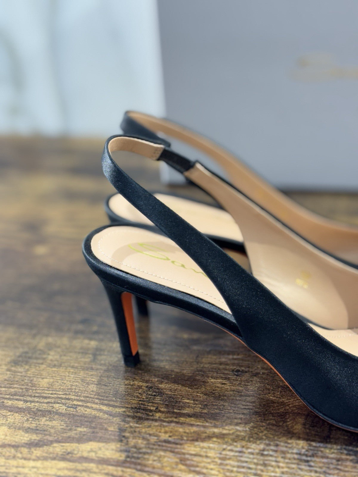 Santoni Sandalo Sling Back Raso Nero Luxury Santoni Scarpe Donna 36