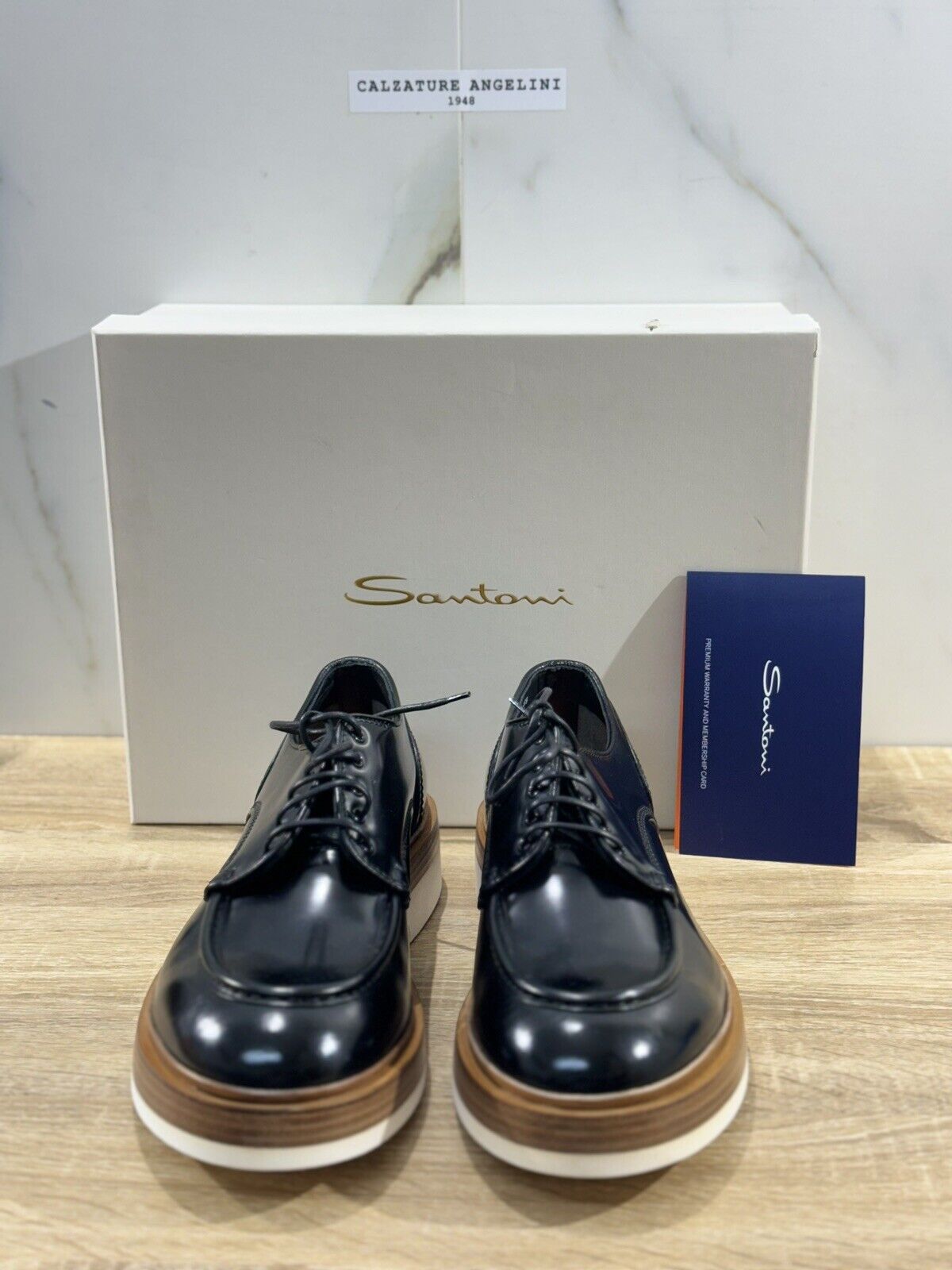 Santoni Stringata  Uomo  Pelle Nera  Luxury Men Shoes Santoni 39.5