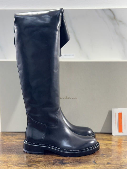 Santoni Stivali Donna In Pelle Nero  Luxury Woman Boot Santoni 37.5