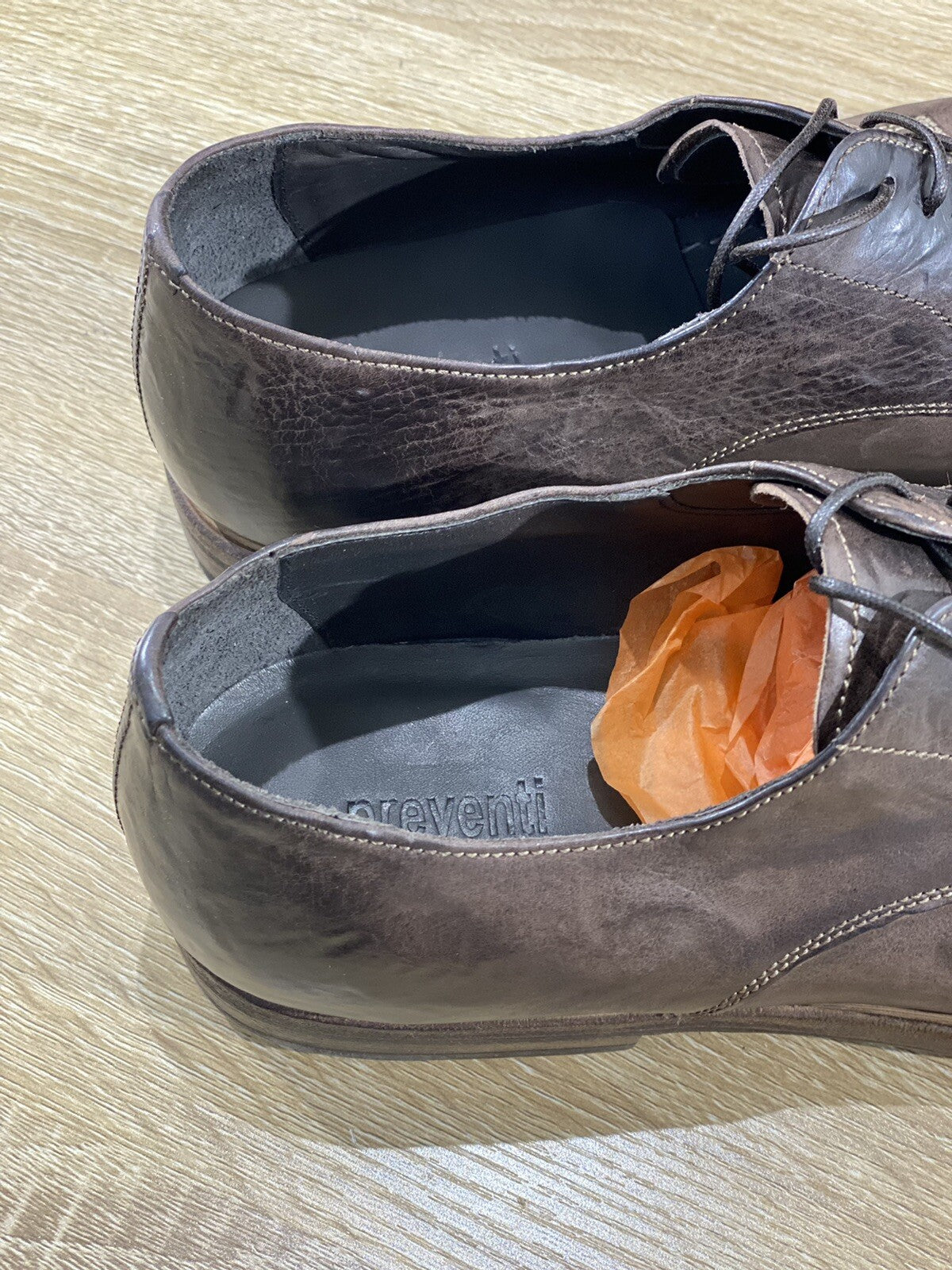 Preventi Scarpa Uomo Derby Vintage Pelle Testa Di Moro Handmade Shoe 44