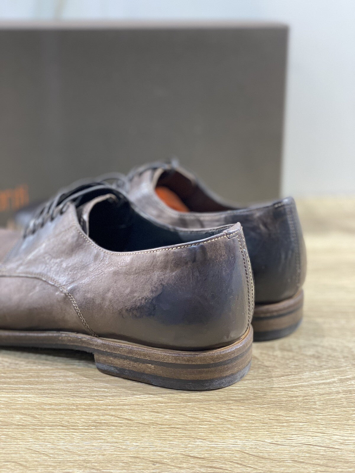 Preventi Scarpa Uomo Derby Vintage Pelle Testa Di Moro Handmade Shoe 44