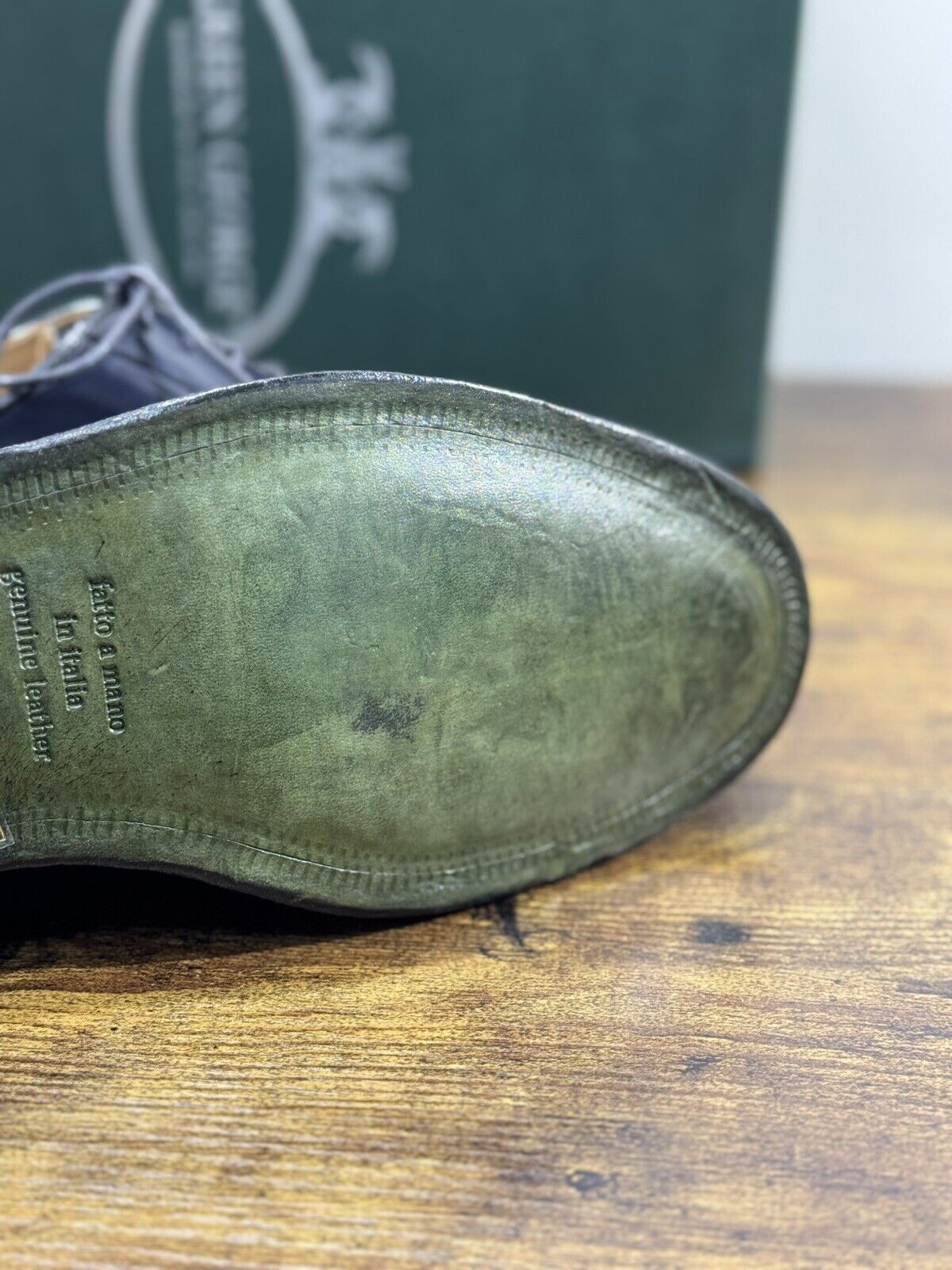 Green George derby Blu    in pelle polished luxury men  Fondo Cuoio 44