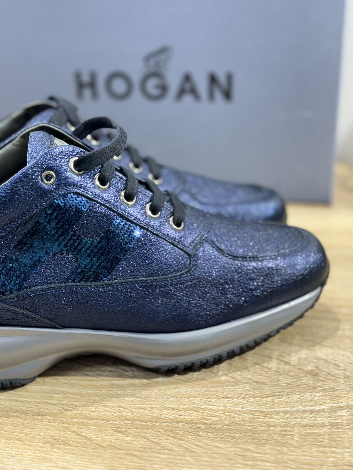 hogan interactive donna Pelle Blu H Strass Laminata Casual Hogan Woman 38.5