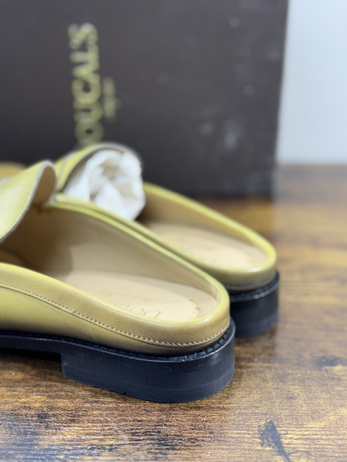 Doucal’s Scarpa Donna Sabot In Pelle Giallo  Anticato A Mano 37.5