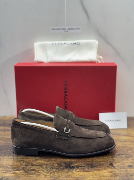 Salvatore Ferragamo Mocassino Desio Suede Marrone Luxury Ferragamo Uomo 41.5
