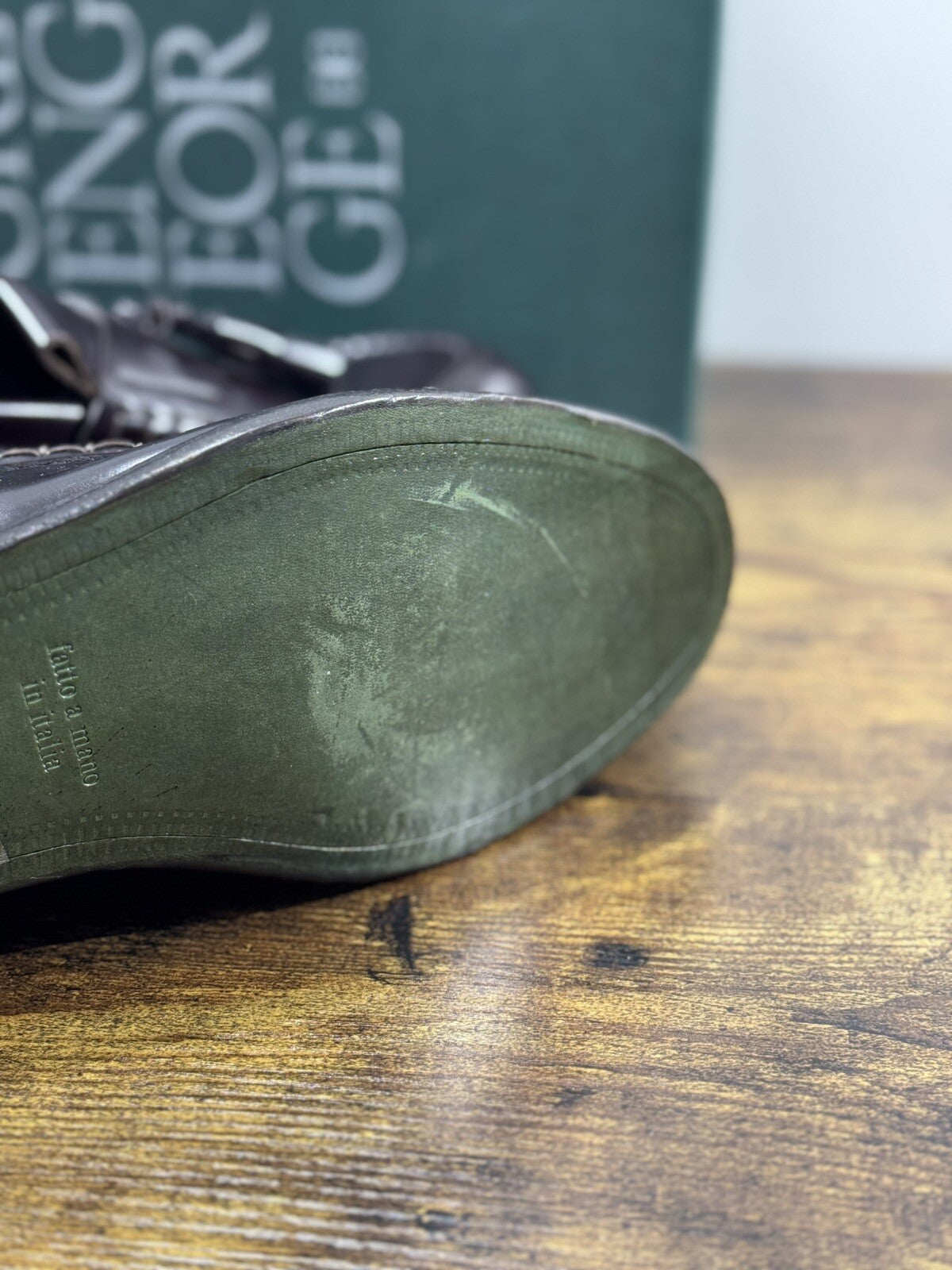 Green George Scarpa Uomo Mocassino  Nappine Pelle Brown     Luxury Handmade 42.5