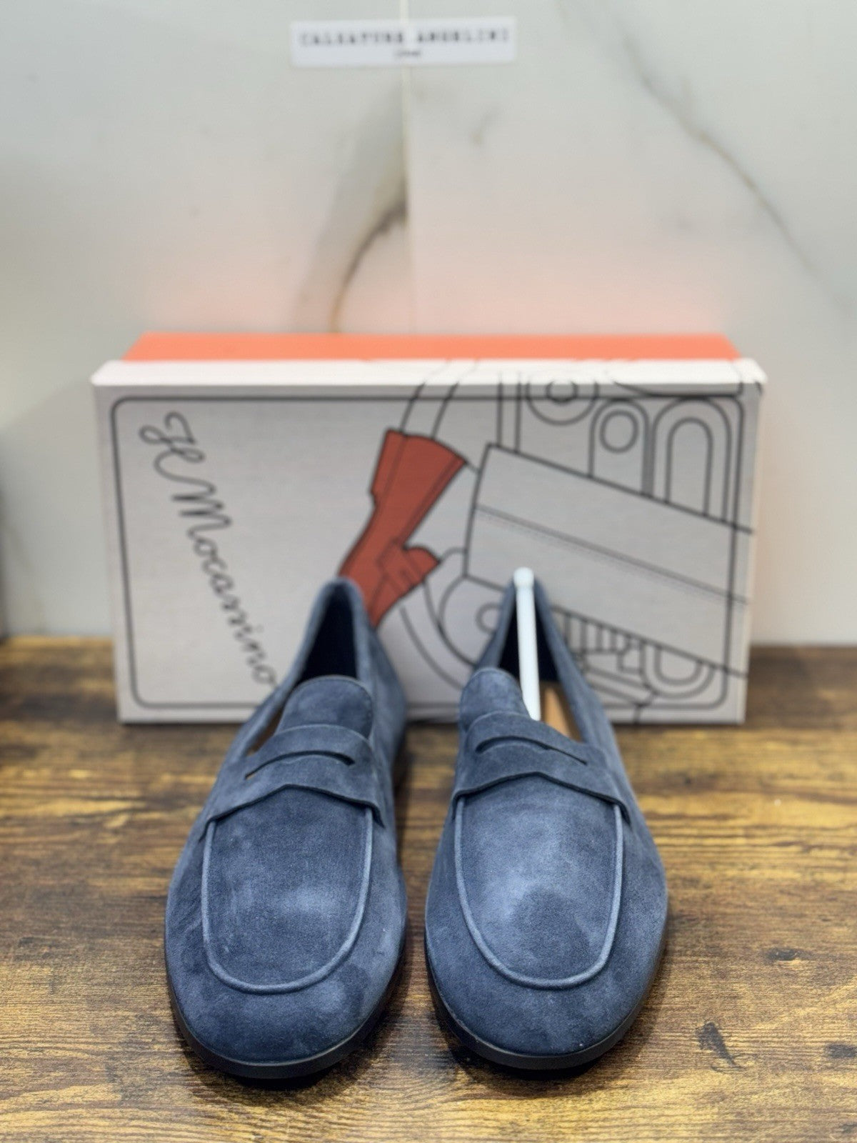 Il Mocassino Tasca    Pelle Suede Blu   Fatto In Italia Uomo 40