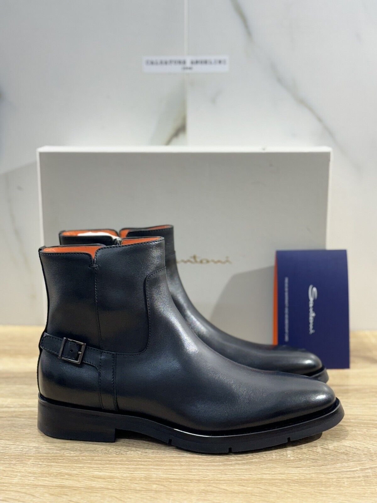 Santoni Stivaletto Uomo Chelsea  Boot Pelle Nero Luxury Men Boot Santoni 41