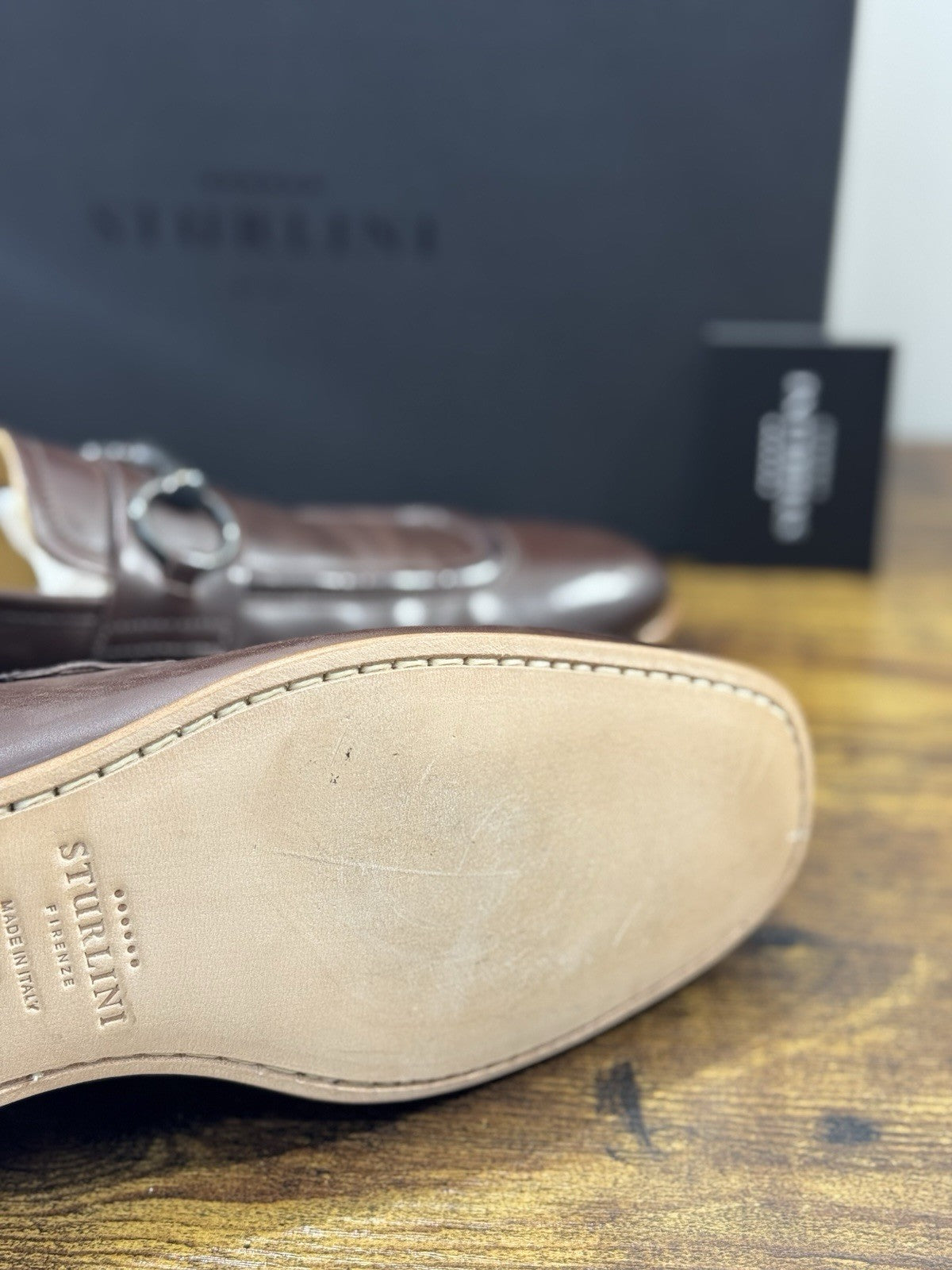 Sturlini Firenze Mocassino  Uomo Pelle Marrone Luxury Craftmanship Men Loafer 41