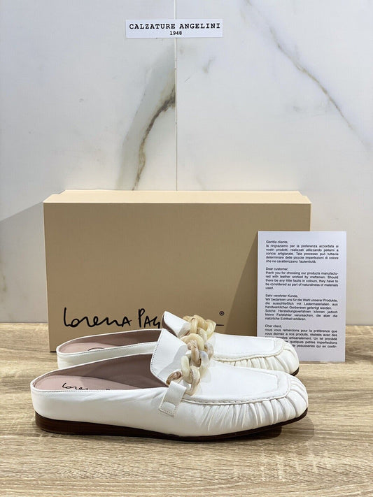 Lorena Paggi Sandalo Mules Donna In Pelle Bianco Made In Italy 37