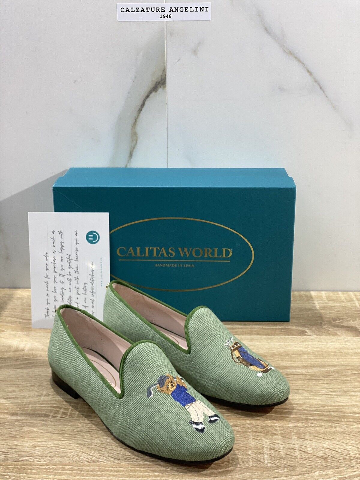 Calitas Mocassino Donna in lino verde oliva luxury handmade woman shoes 38