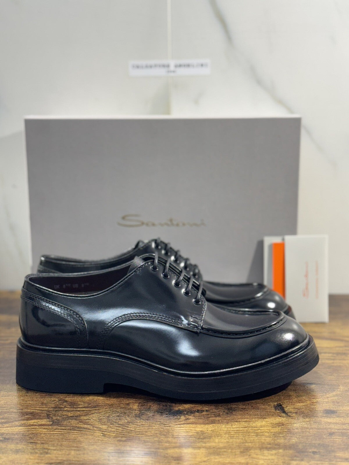 Santoni Stringata  Uomo  Pelle Nera  Luxury Men Shoes Santoni 42.5  Extra Light