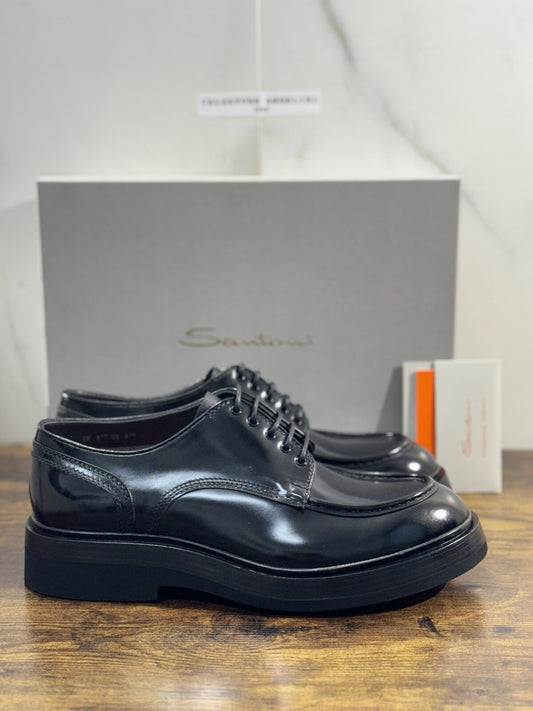 Santoni Stringata  Uomo  Pelle Nera  Luxury Men Shoes Santoni 42.5  Extra Light