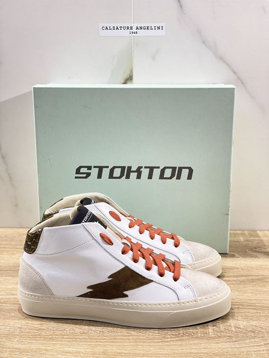 Stokton Sneaker uomo Bolt-U hi top sneakers pelle Bianca Made in Italy 44