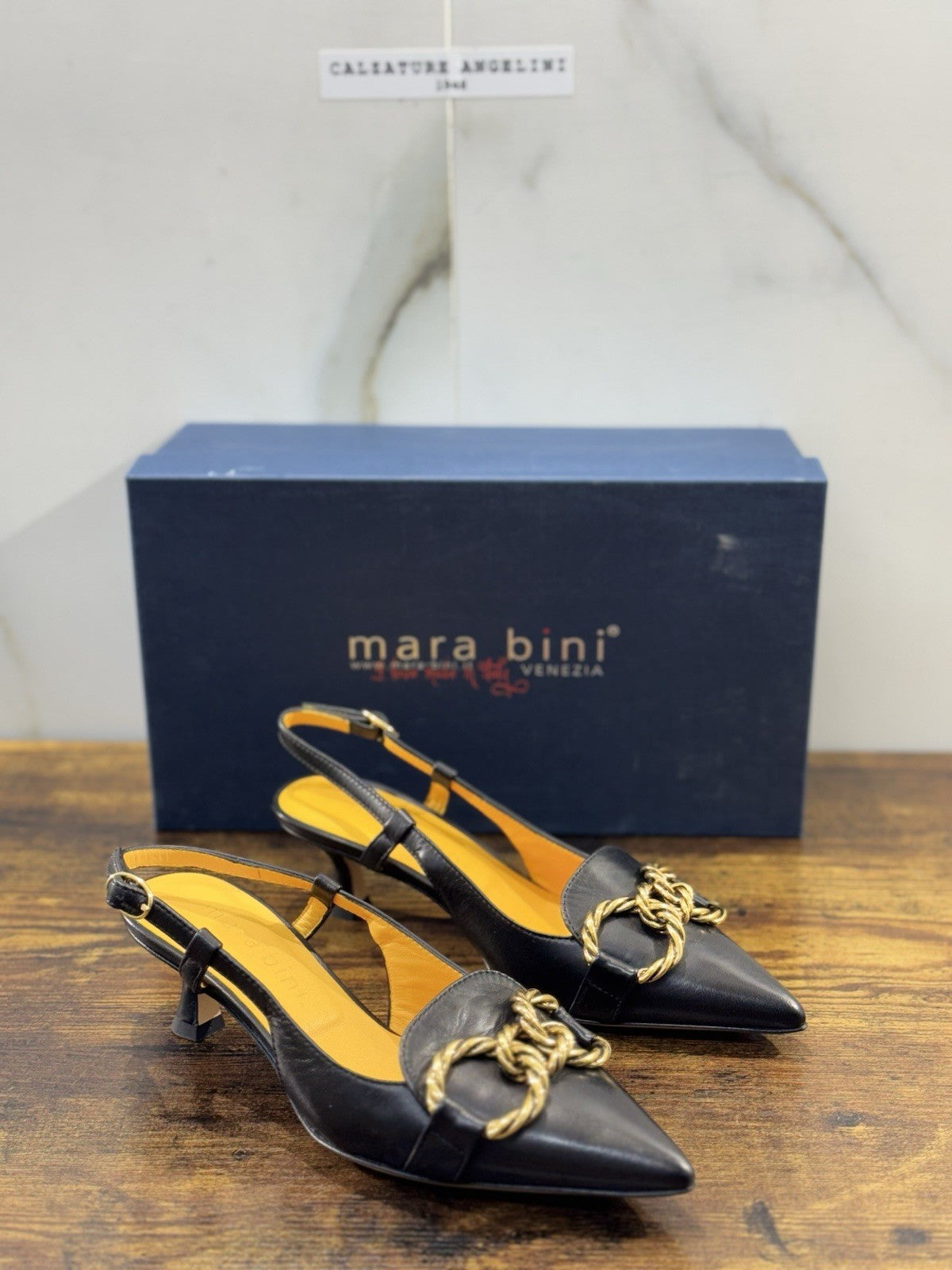 Mara Bini Sling Back Donna Pelle Nero Con tacco 41