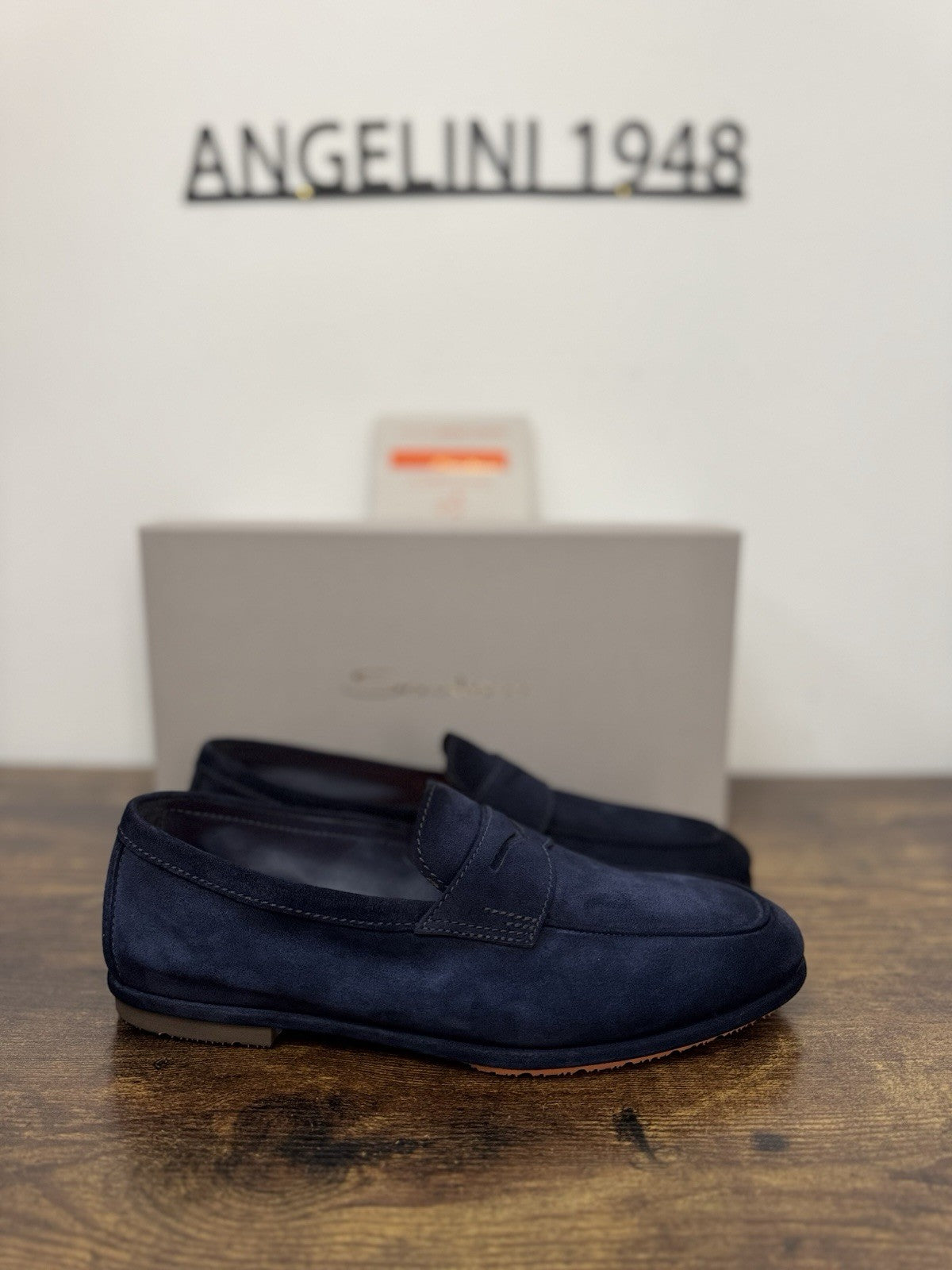 Santoni Mocassino Driver Pelle Suede Blu   Luxury Scarpa Santoni Uomo 41.5
