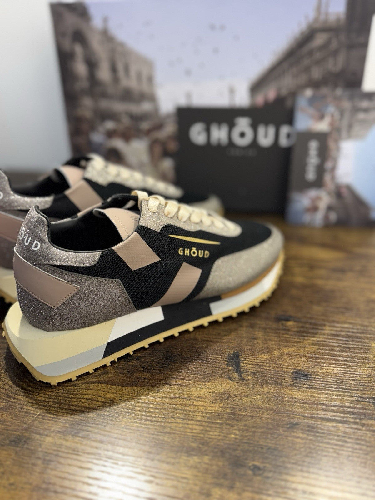 Ghoud Sneaker Donna Rush  Pelle Beige Nero   Casual Woman Sneaker 35