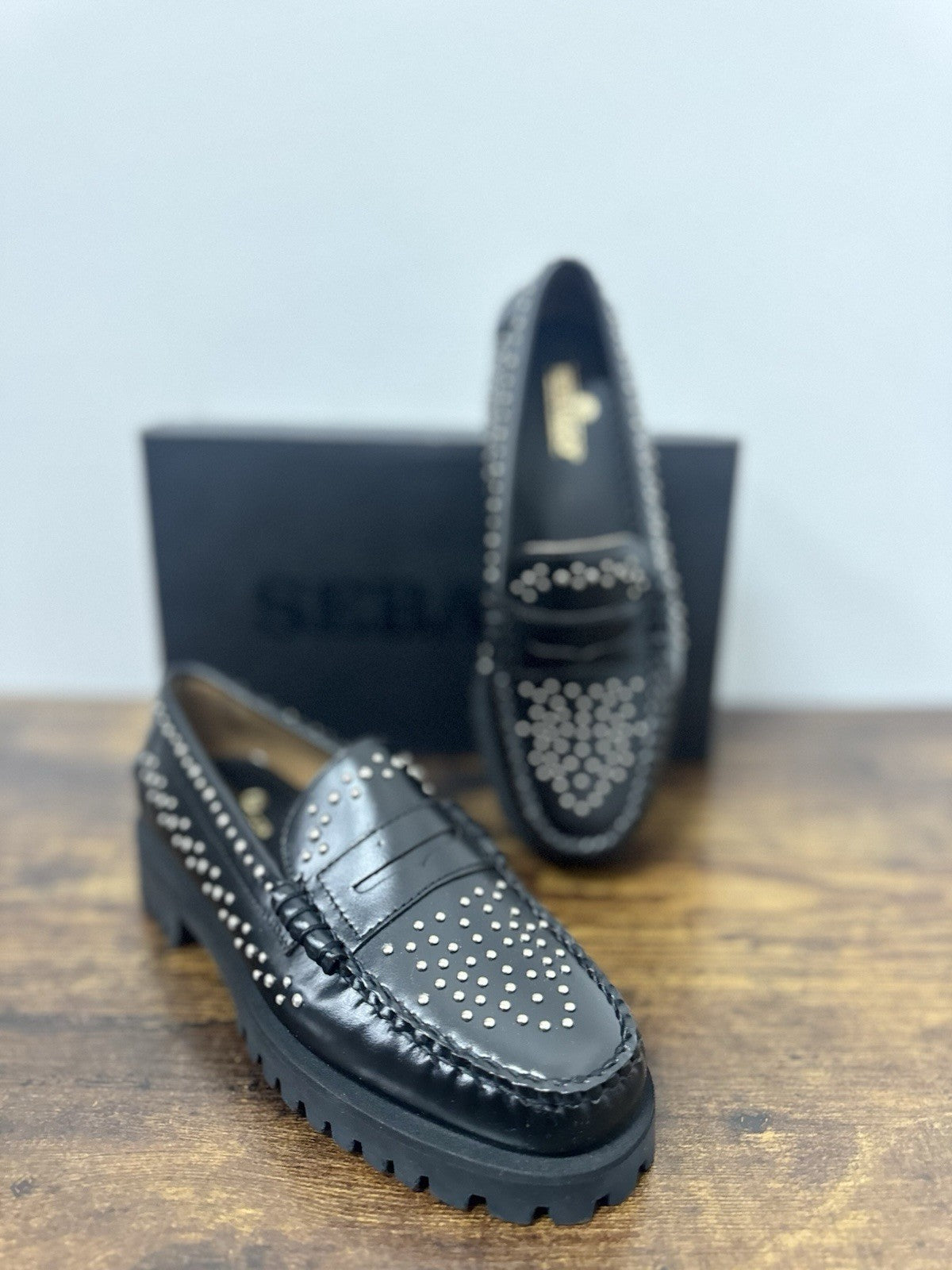 Sebago Dan Lug Studs Pelle Nero Mocassino Sebago Donna 38
