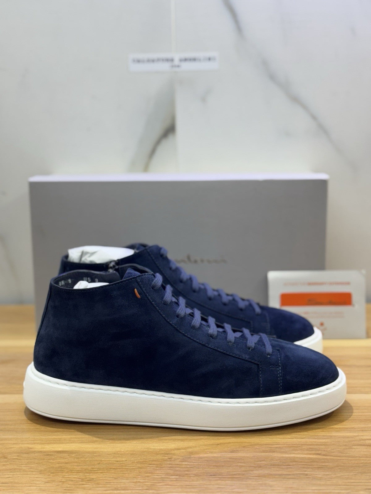 Santoni Icon  High Sneaker Pelle   Suede Blu  Luxury Santoni Scarpa Uomo 42