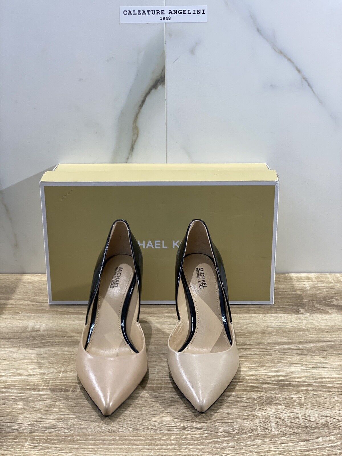 Michael Kors scarpa donna Ashby flex pump pelle nera beige con tacco 35