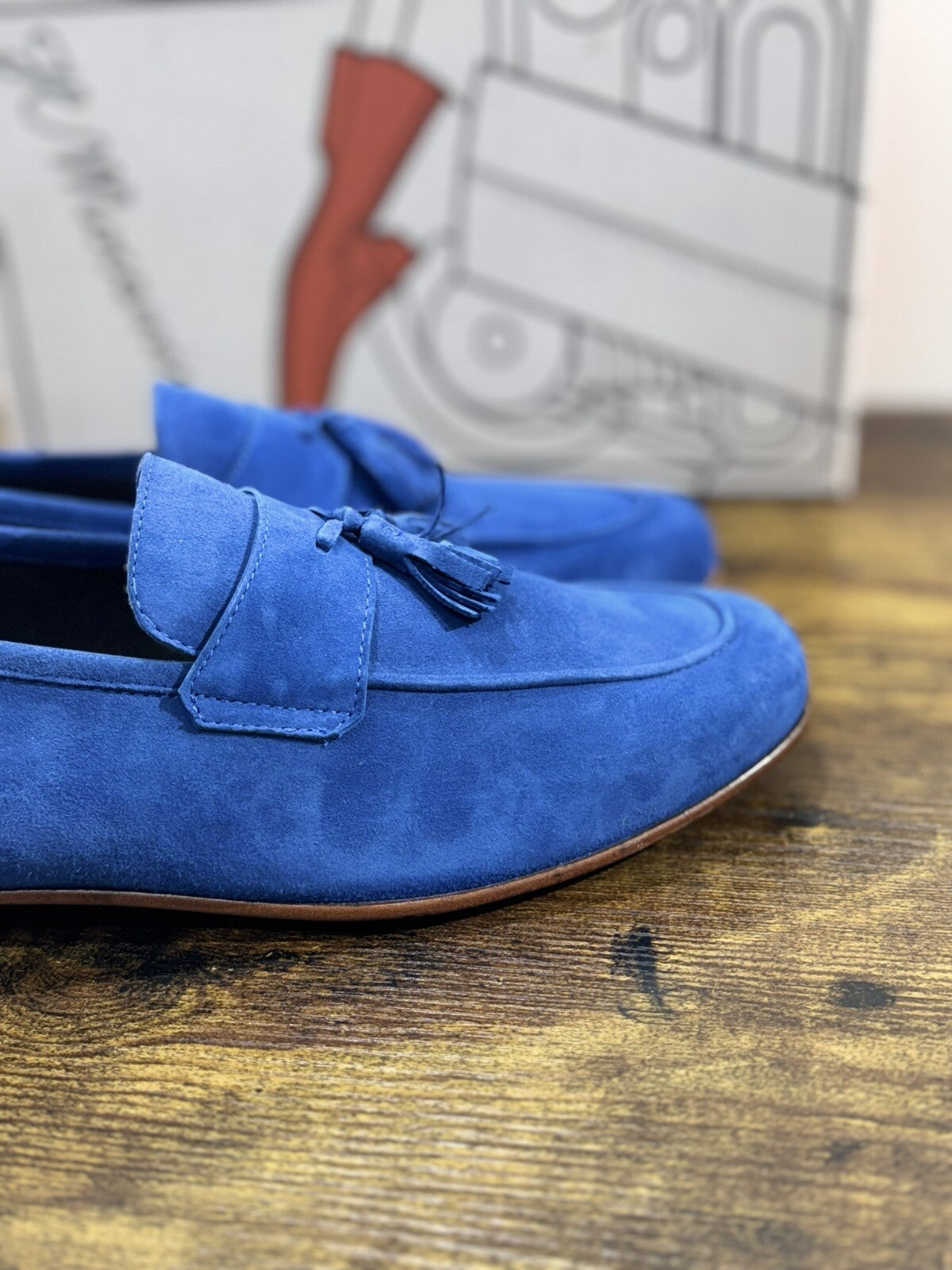 Il Mocassino Scarpa Uomo Modello Tasca In Suede Royal Blu  Luxury Men Shoes 41.5