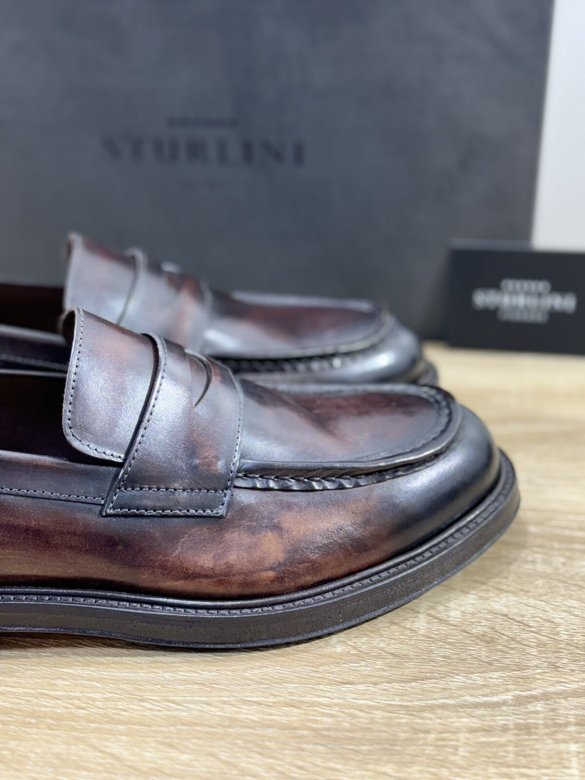 Sturlini Firenze Mocassino  Uomo Pelle Marrone Luxury Craftmanship Men Loafer 44