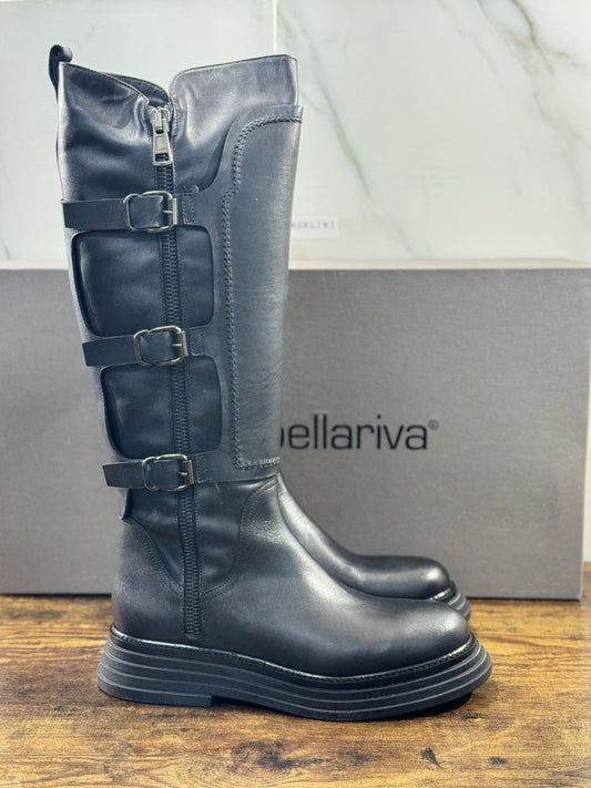 Laura Bellariva Stivale Donna Biker Pelle Nero Casual Boot 40