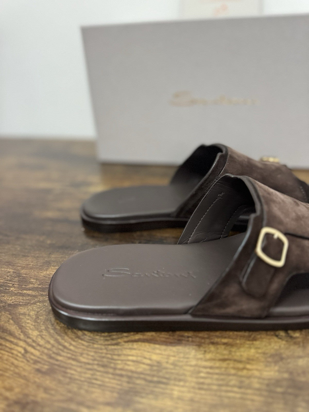 Santoni Sandalo Double Buckle Suede Marrone Luxury Santoni Sandalo Uomo 41.5