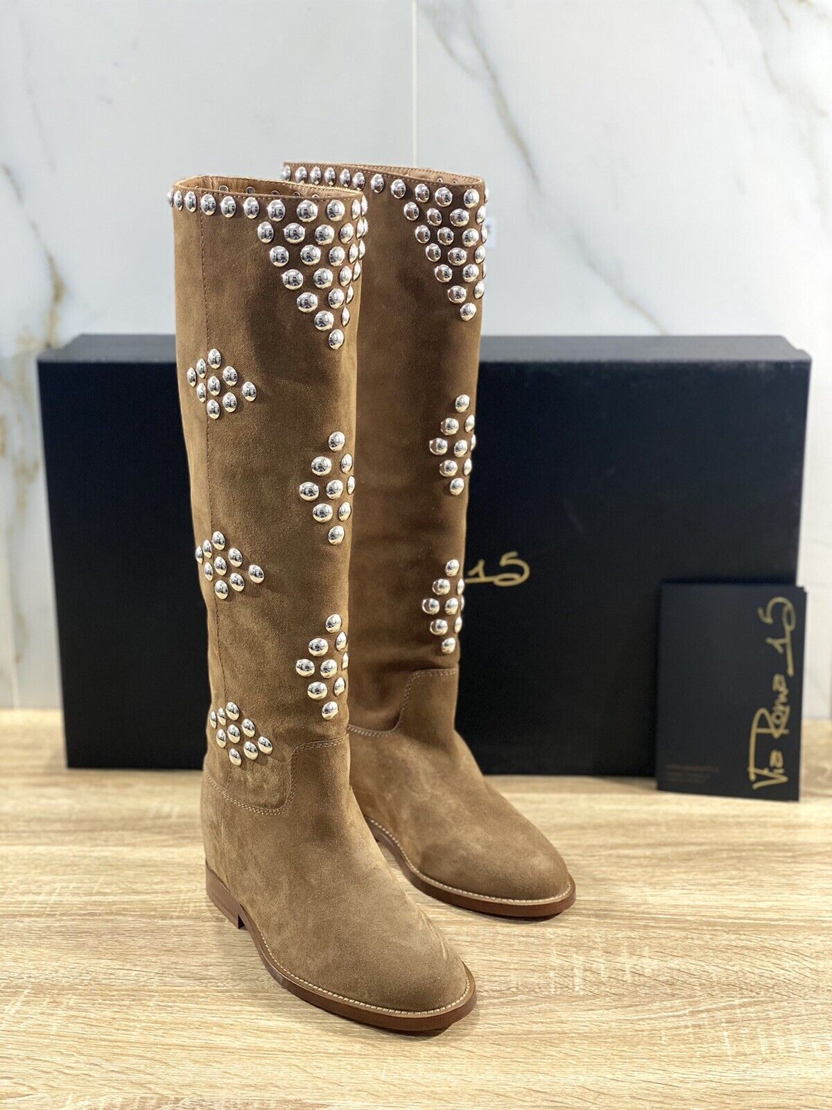 Via roma 15 stivale  donna 3500 borchie martora luxury boot via roma 15 35